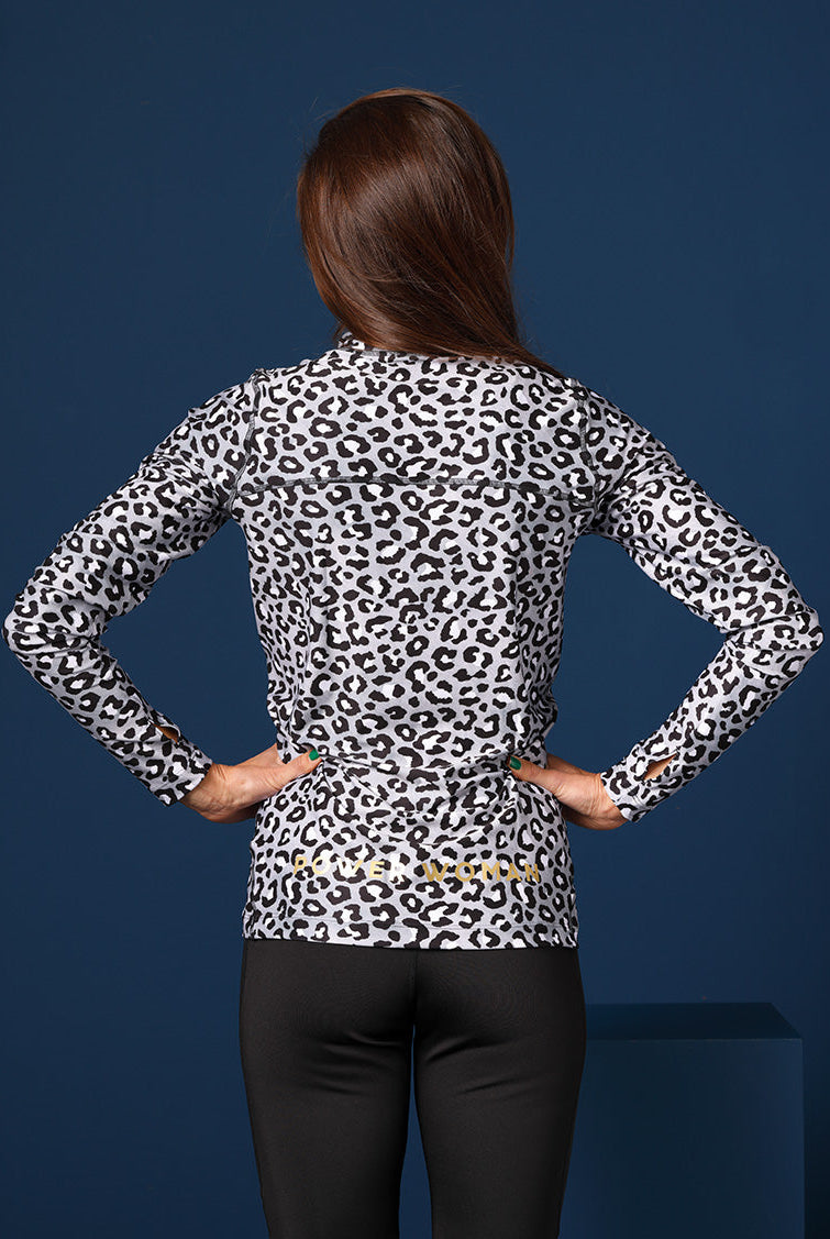Back of half-zip with long sleeve in Grey Leo