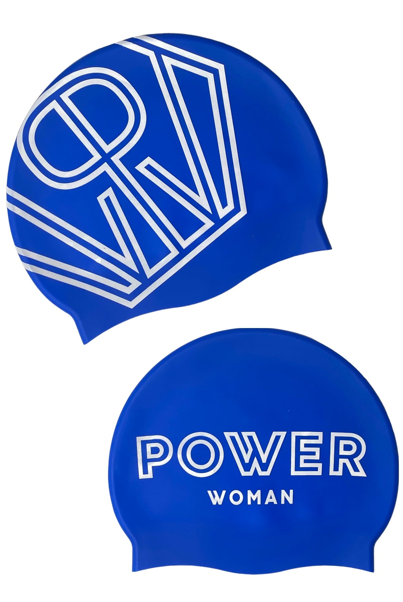 Power Woman Swim Cap Royal Blue White