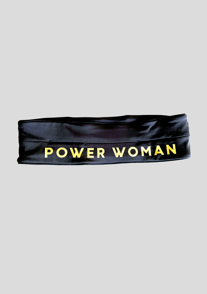 Power Woman Pocket Belt in black with logo in gold