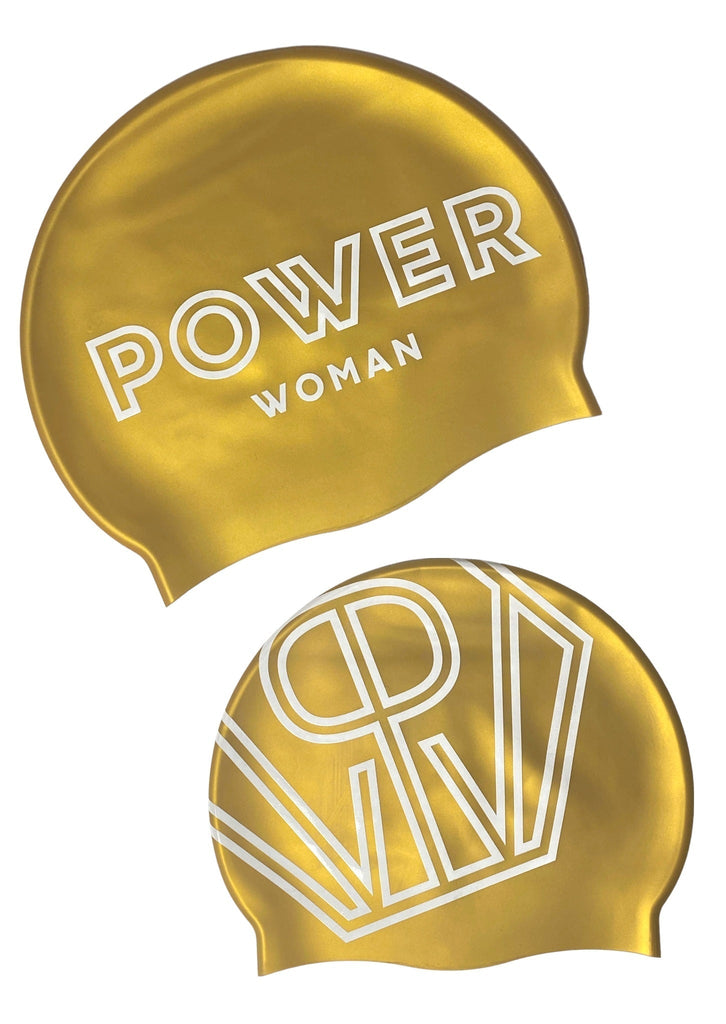 Power Woman Swim Cap Gold White