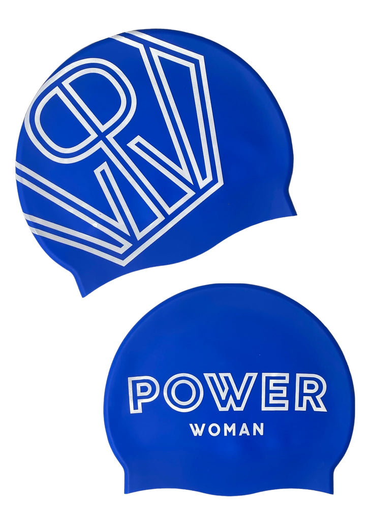 Power Woman Swim Cap Royal Blue White