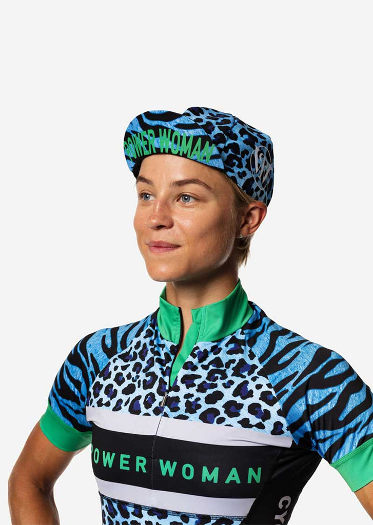 Power Woman Cycling cap in Ice Cat pattern design