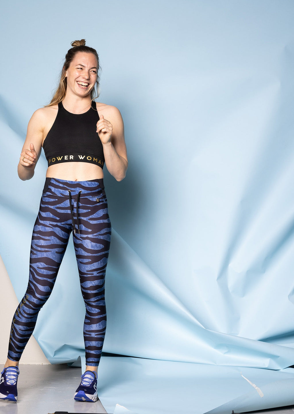 Edge Sport Pro Laufleggings | Blau/Zebra