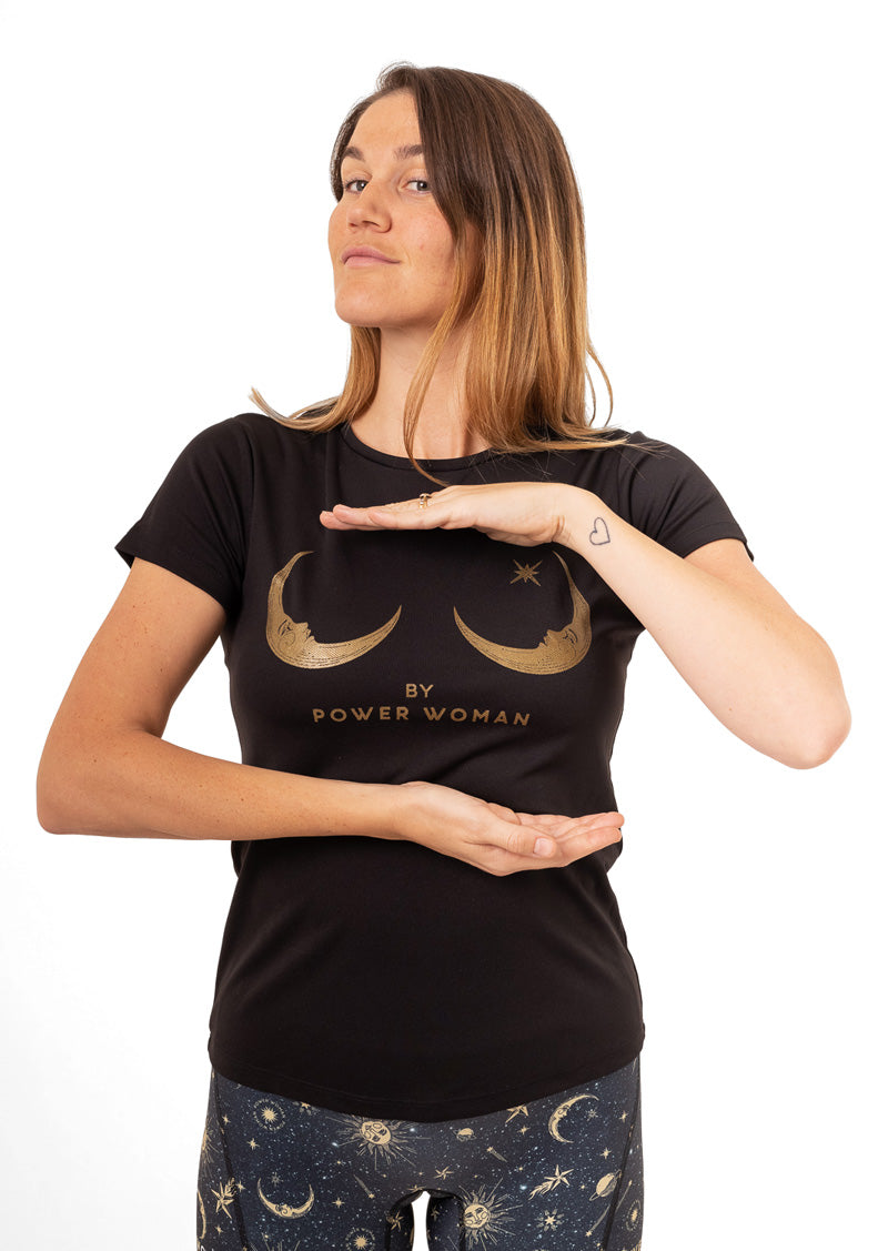 Power Woman Moon Boob Tee | Black/Gold