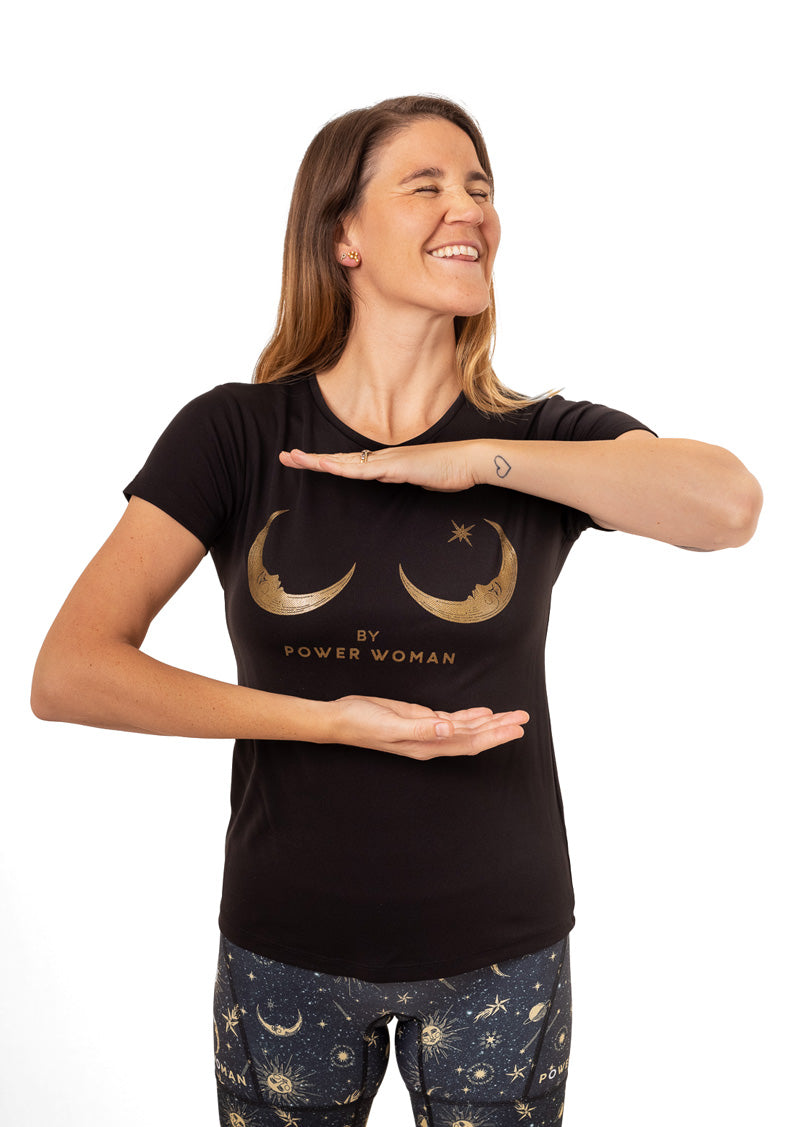 Power Woman Moon Boob Tee | Schwarz/Gold