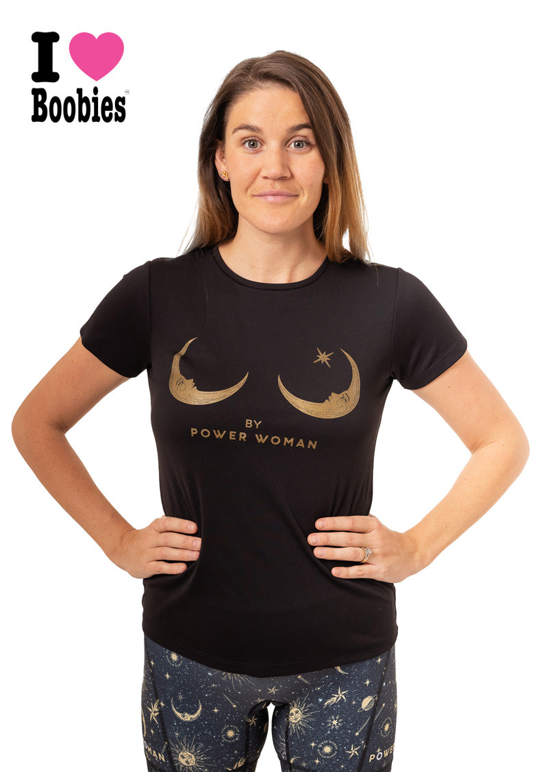 Power Woman Moon Boob Tee | Black/Gold